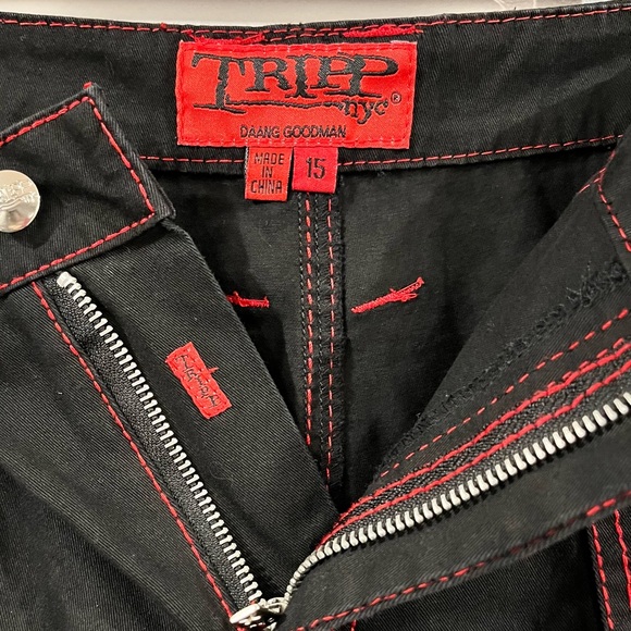 Tripp NYC Black And Red Plaid Lace-Up Chain Pants Gothic Chain Wide Leg Jeans - Picture 12 of 16